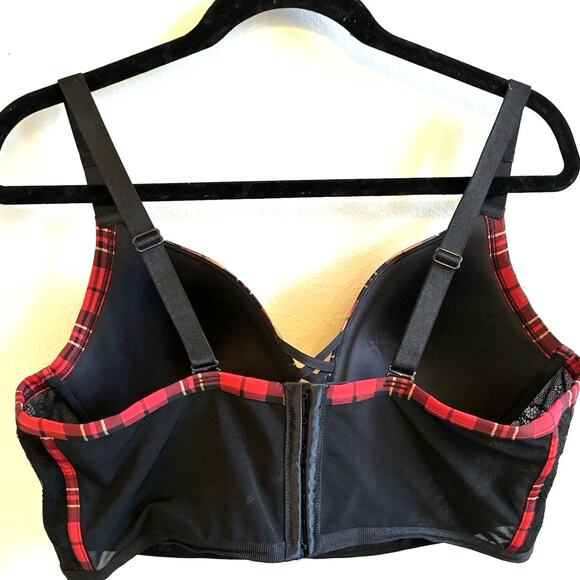 Torrid Curve Bra Women 42DD Red Plaid XO Boost Plunge Push Up Underwire Sexy - Picture 2 of 14